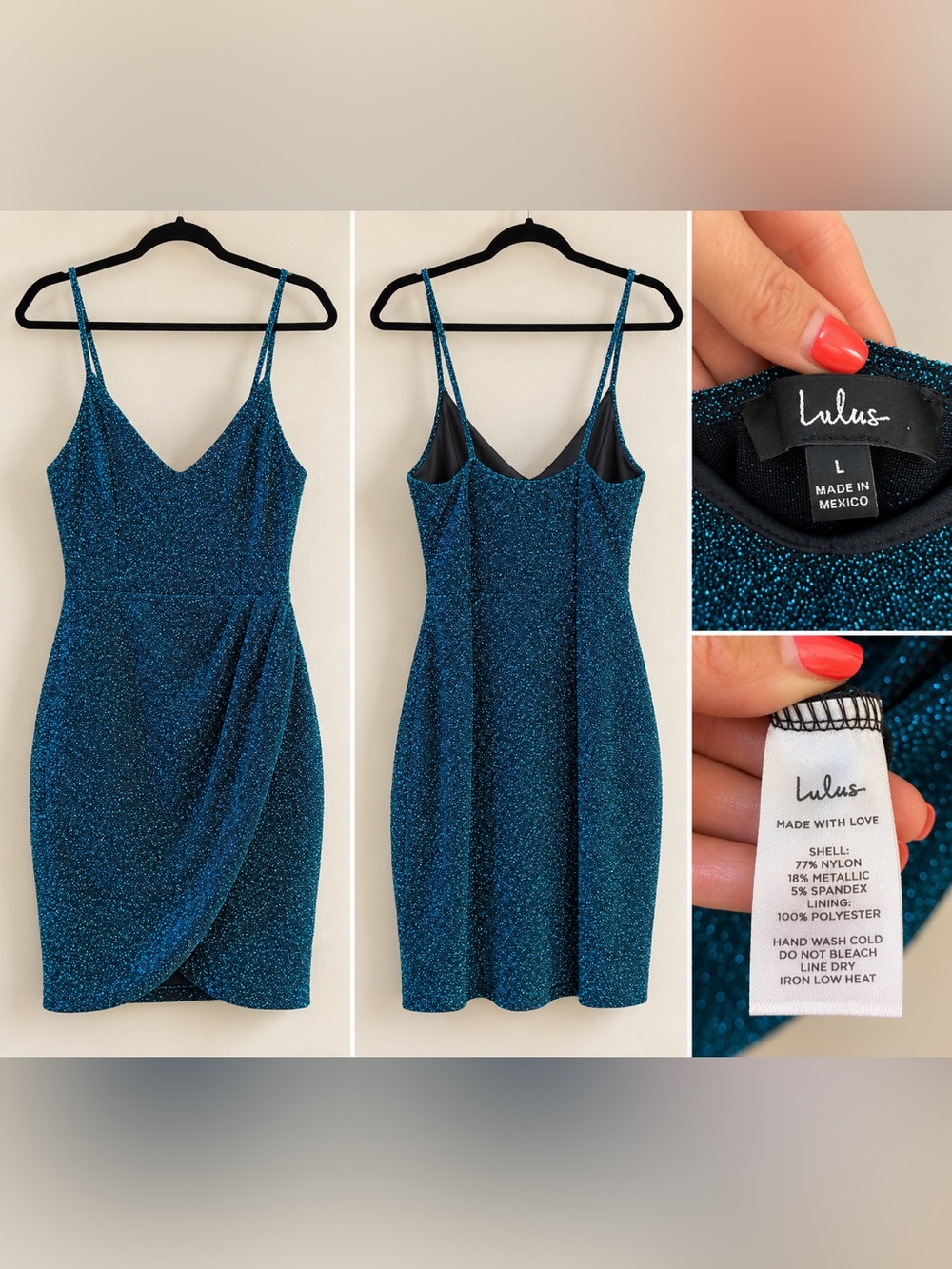 Lulus Forever Your Girl Metallic Teal Sparkly Bodycon Mini Dress Size L
